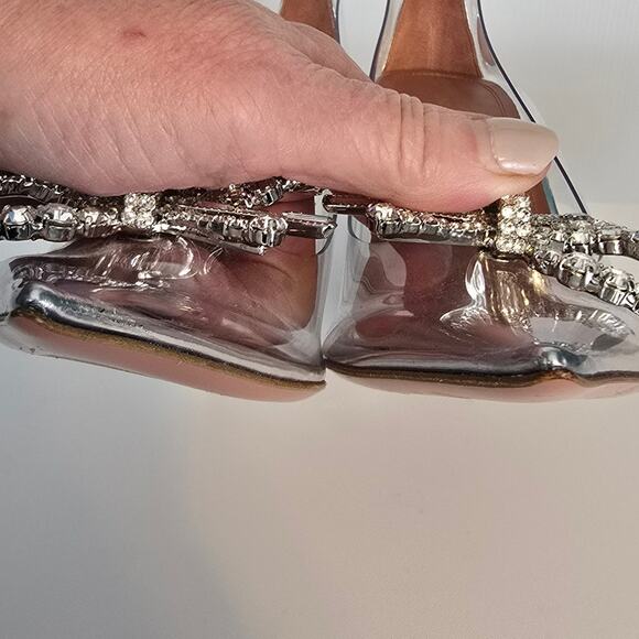Amina Muaddi Rosie Glass Pump PVC Transparent 95MM Rhinestone Bow 38 SEE - Picture 8 of 16
